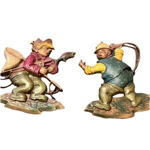 Sexton Metal Wall Plaques Fishermen Trying to Fish Pair 1970 Sexton